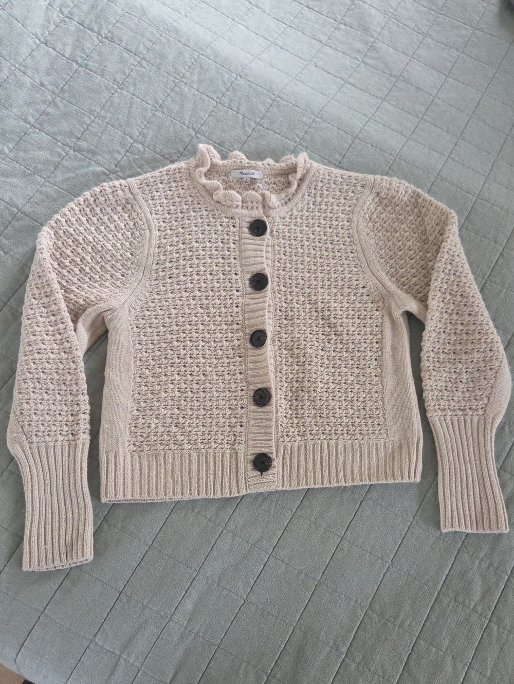 Scalloped Merino Wool-Blend Cardigan EUC Size L